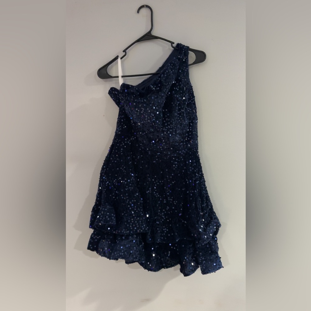 One-Shoulder Navy Sequin Party Dress